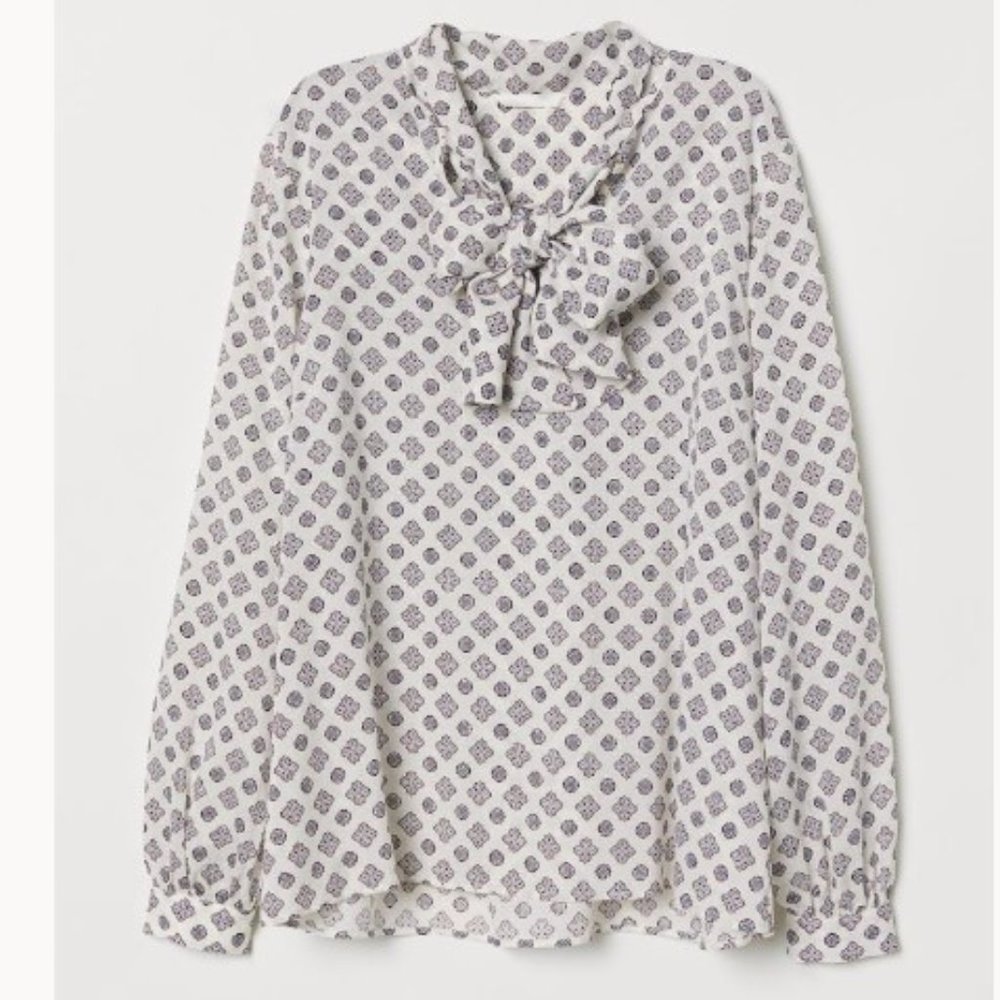 H&M Patterned Blouse with Ties Size 2